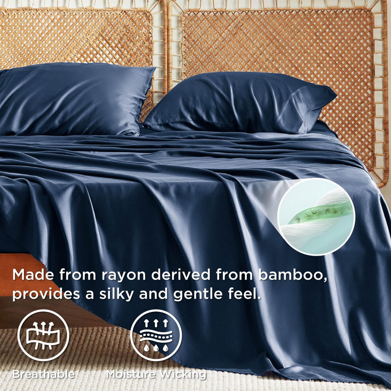 Essential Collection Cooling Rayon Derived from Bamboo Sheet Set, King Sheet Set with 2 Pillowcases, Navy