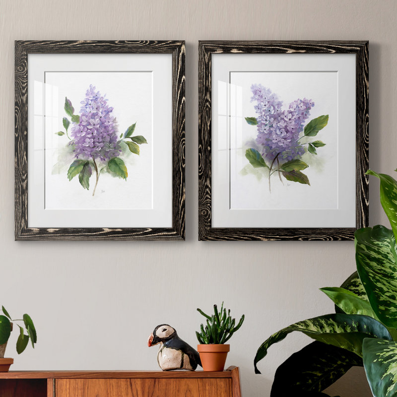 " Lilac Romance I " 2 - Pieces, 20" H x 17" W, Framed Print with Mat, Grey