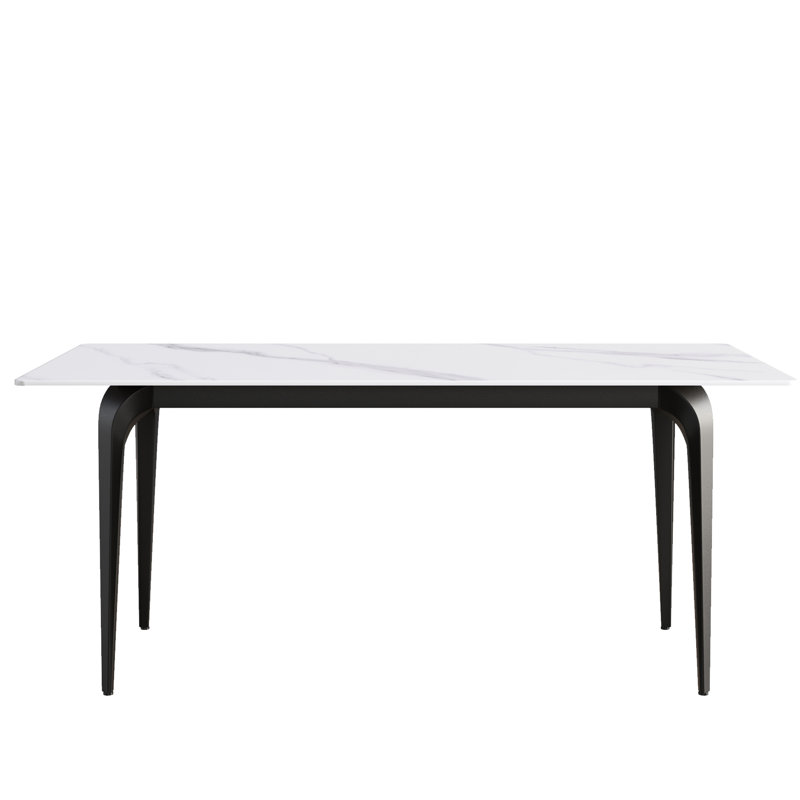Table de salle à manger blanche 72,78 "avec support stable - plateau en pierre frittée, pieds en métal noir, peut accueillir 6 à 8 personnes, feu, surface à gratter, panneau artificiel moderne à utilisation à long terme, base de pied, à décoloration, rayures,