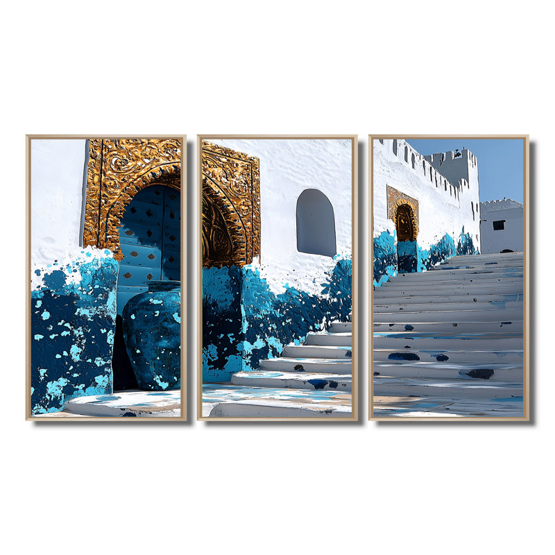 Maroc, Casablanca, Rabat, Kasbah, ensemble d'art mural, Toile naturelle avec cadre flottant, H 32 po x l 48 po x P 1 po