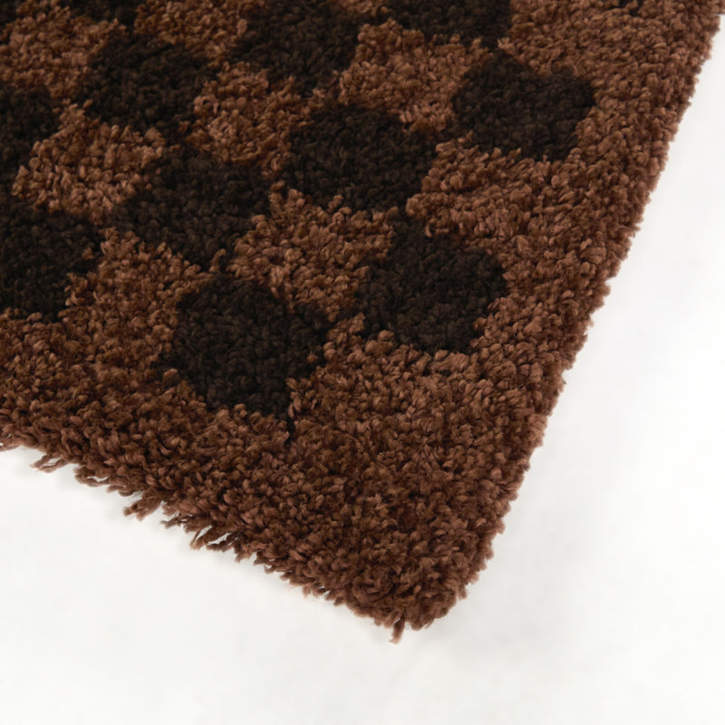 Conewango Brown Checkered Shag Area Rug, Rectangle 5'3" x 6'11.9"