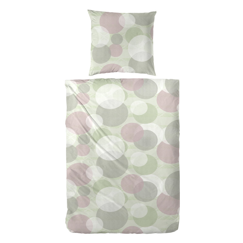 Claritha Cotton Geometric Shapes Duvet Cover Set with Pillow Shams, Green/Purple
