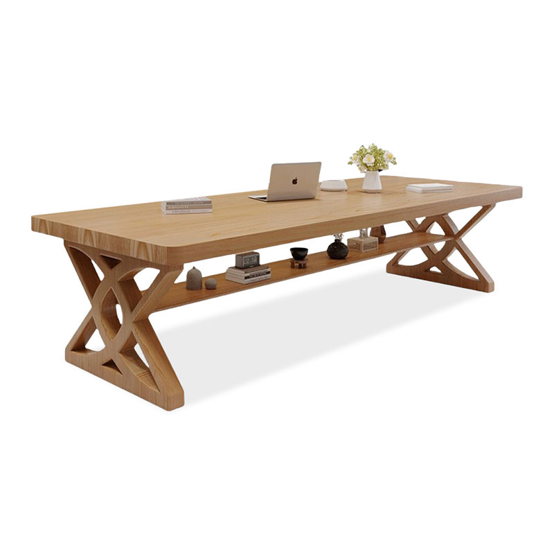 Brown Rectangular Solid Wood desk, 30.71" H x 86.61" W x 35.43" D