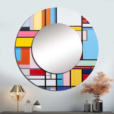 Shafee Rainbow De Stijl Abstraction - miroir de formes abstraites, miroir mural décoratif jaune, impression d'art en métal