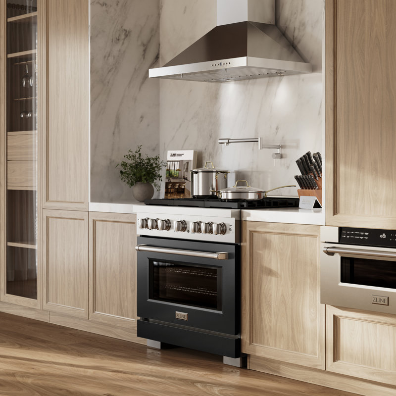 ZLINE 36" Stainless Steel Gas Range with Black Matte Door
