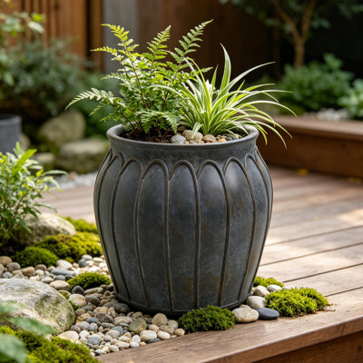 Grands pots ronds de 35 cm de diamètre et 35 cm de hauteur, pour plantes d'intérieur et d'extérieur, avec trous de drainage, en oxyde de magnésium à l'aspect ciment.