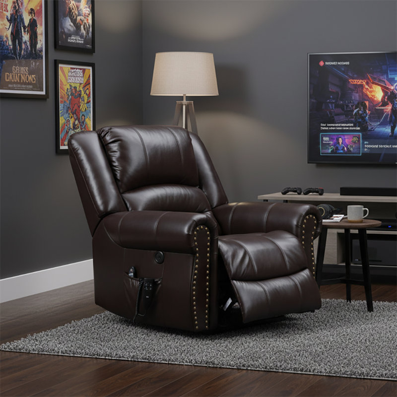 Vintage Power Leather Upholstered Recliner Chair with Lift Base and Massage Heating Function, Antique Brown Faux Leather