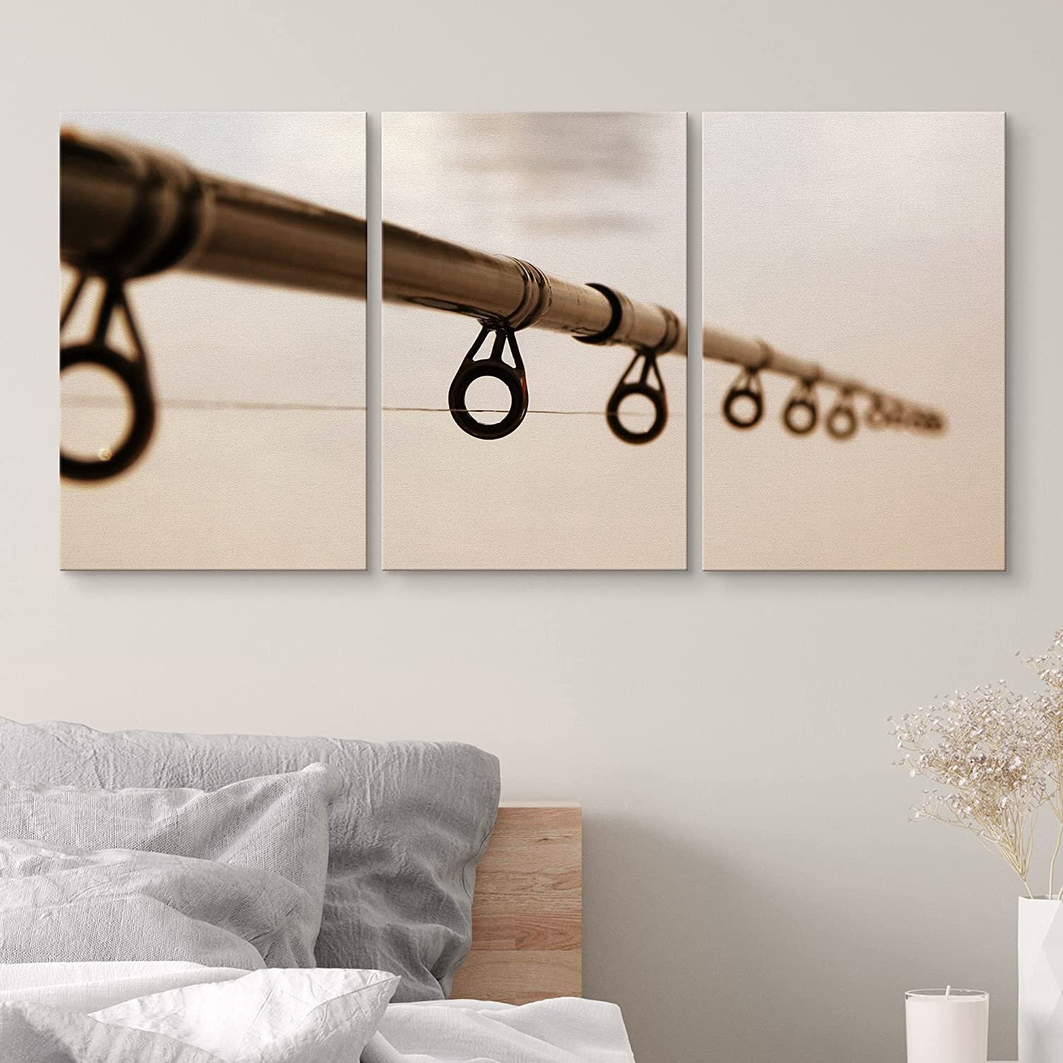 Fishing Rod Against the Water Surface - Wrapped Canvas Graphic Art Print  Multi-Piece Image