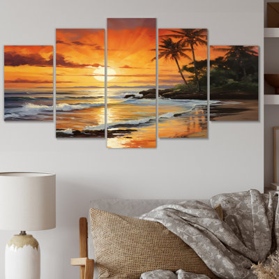 Caraibe Island Sunset III - Ensemble de décoration murale nautique et plage en métal