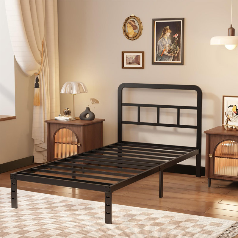 Javoronkov Metal Frame Bed with Headboard, Twin