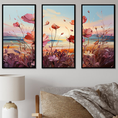 «Wildflowers Beach Sunset - Wildflowers», ensemble de reproduction d'art mural