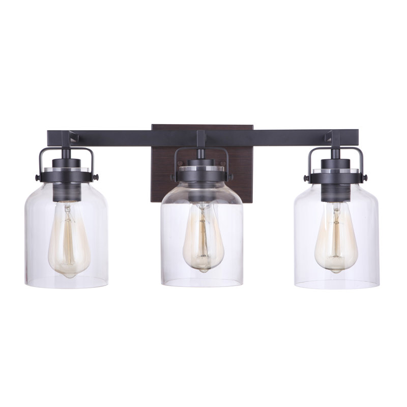 Éclairage pour salle de bain 3 lumières Barreras, Noir plat / teck foncé