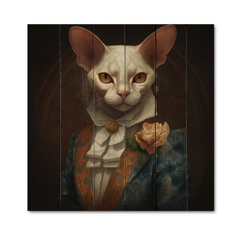 Chrislyn - Chat blanc fantaisie sur bois, H 25 po x l 25 po x P 0,78 po