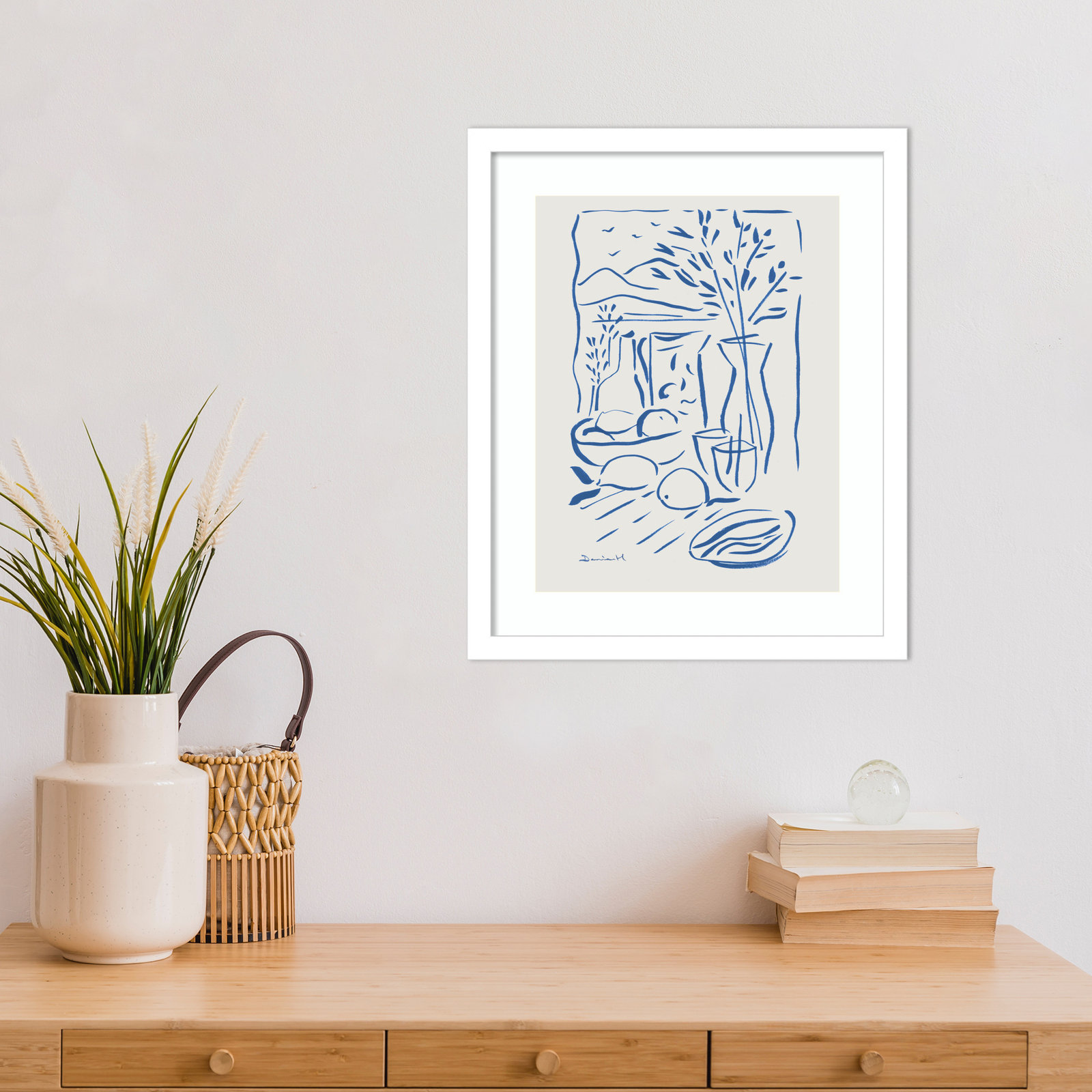 Cleve "Mediterranean View" Print, White Framed, 17" H x 14" W