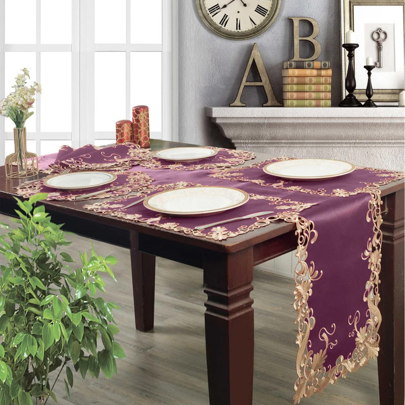 Purple Table Runner European Embroidery for Christmas Dining Table, Dresser, Home Decor Accents