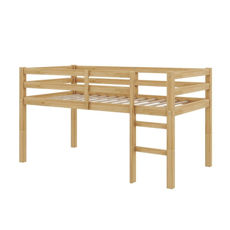 Twin Loft Bed With Guardrails And Ladder, Natural