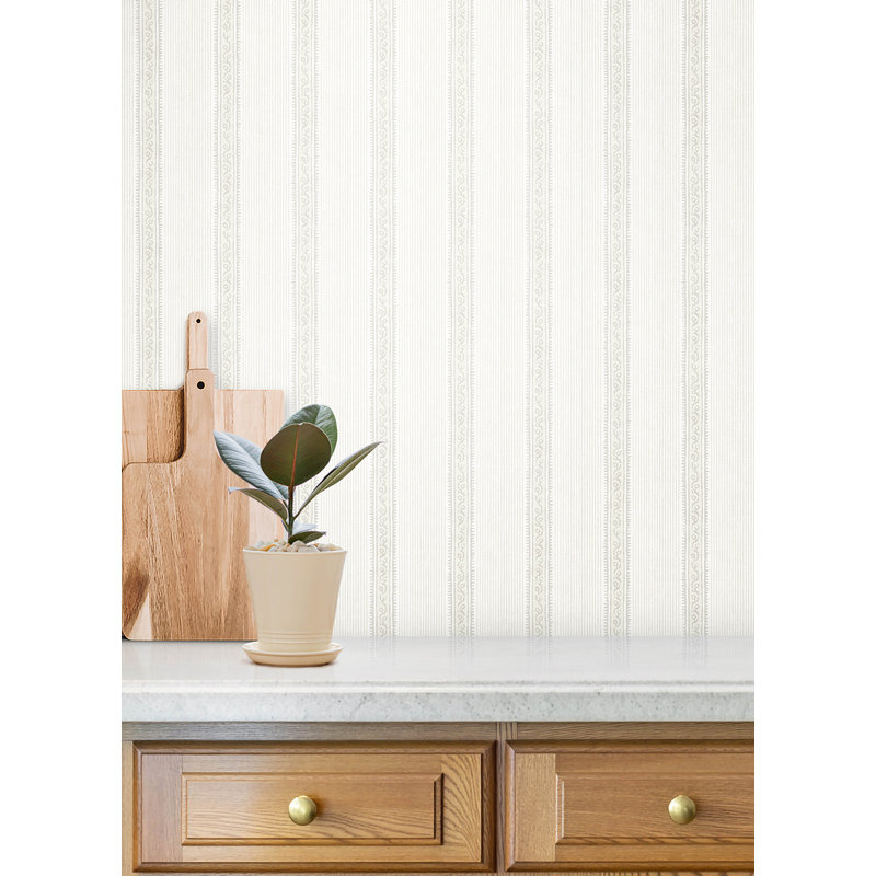 Papier peint rayé Mandevilla, Beige