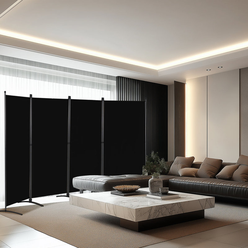 324cm W x 169cm H 4 - Panel Metal Folding Room Divider, Black
