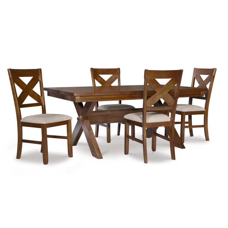 Ensemble de salle à manger en bois à tréteaux et à dossiers croisés Grabel, 5 pieces: 1 Table, 4 Chairs