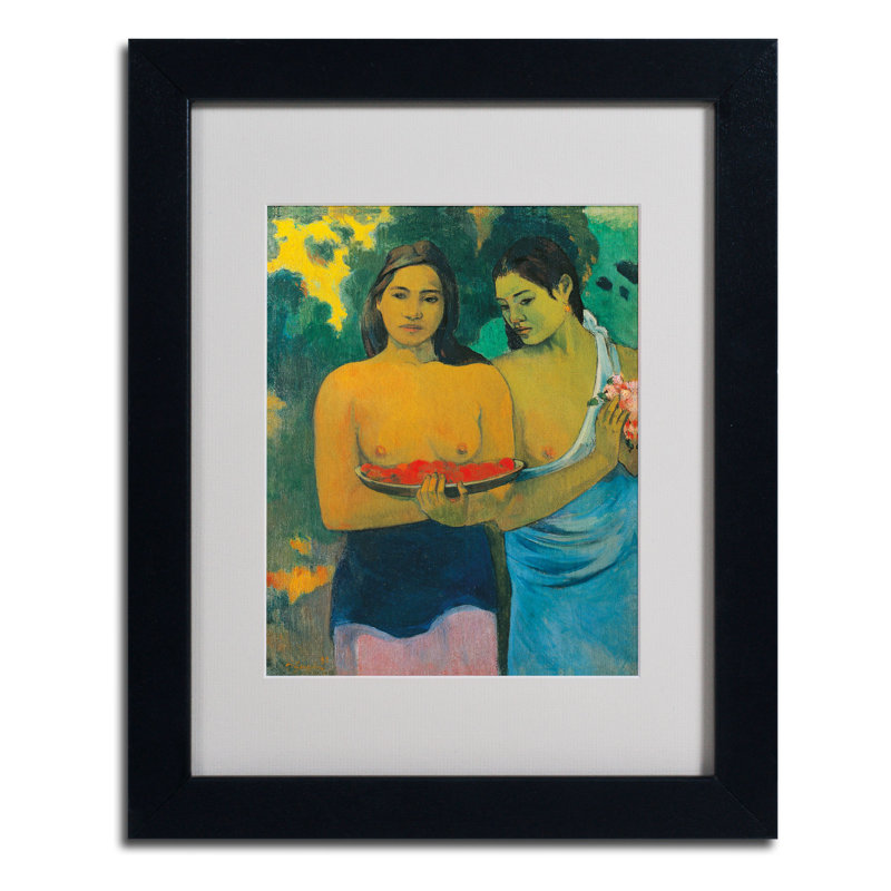 « two tahitian féminine 1899 » par paul gauguin, reproduction d’art encadrée, H 14 po x l 11 po x P 0,5 po, Noir