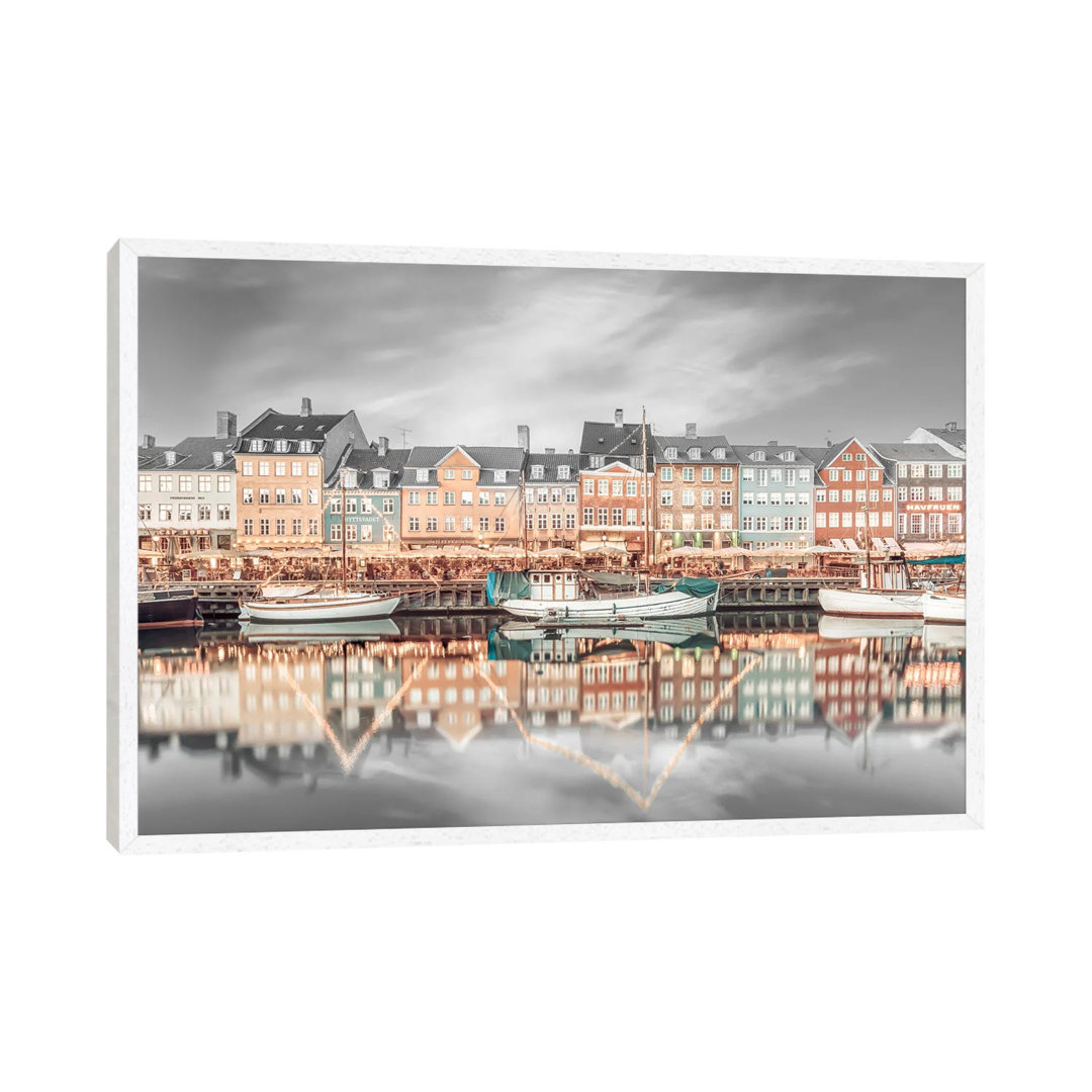 Kopenhagen Vintage Nyhavn Idyllische Abendimpression von Melanie Viola - Galerie-verpackte Leinwand Giclée auf Leinwand