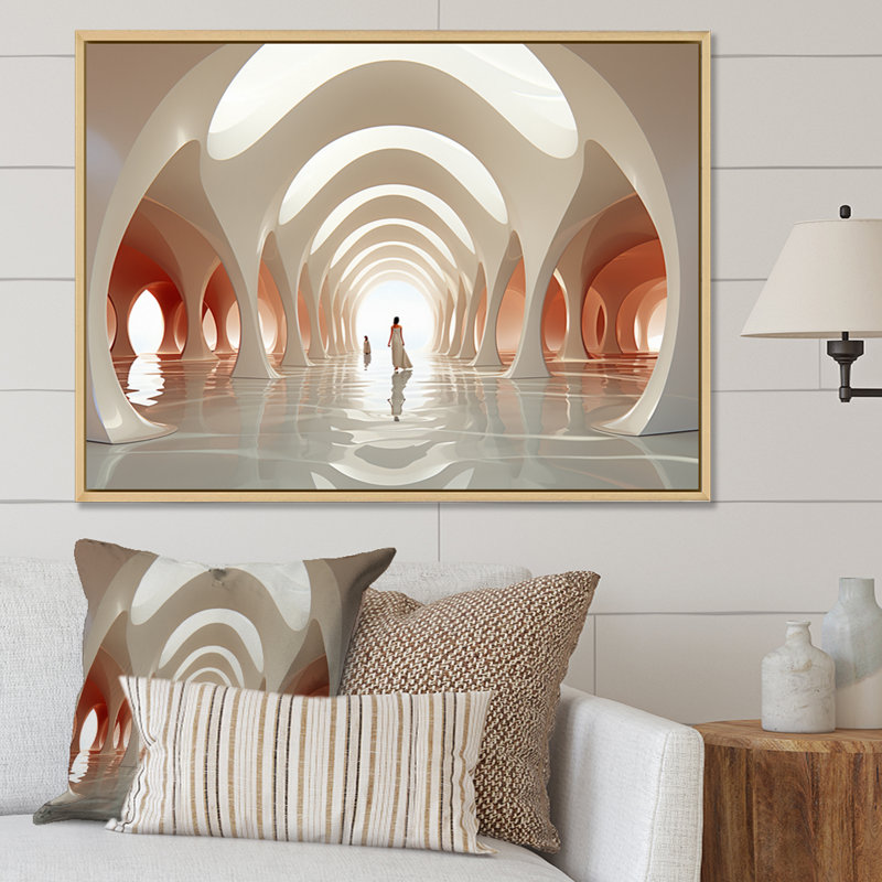 White Tunnel Contemporary Path, reproduction d'art sur toile, 16" H x 32" W, Silver Picture Framed