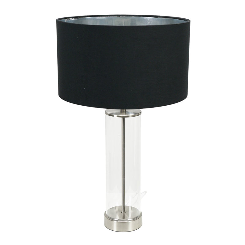 Ahedo Glass Table Lamp, Yes, Clear/Chrome Base/Black/Metallic Chrome Shade
