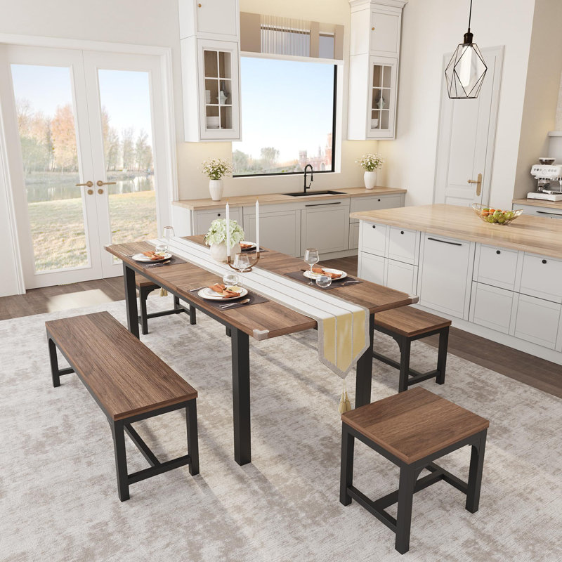 5 - Pieces Dining Table Set For 4-6, 63" Large Extendable Dining Room Table Set, Brown