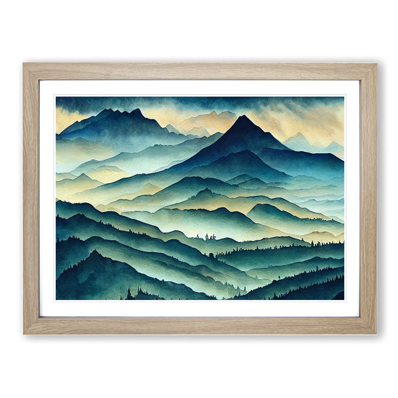 Cool Mist Mountains Vol.2 - Framed Print, 25cm H x 34cm W x 2cm D, Oak
