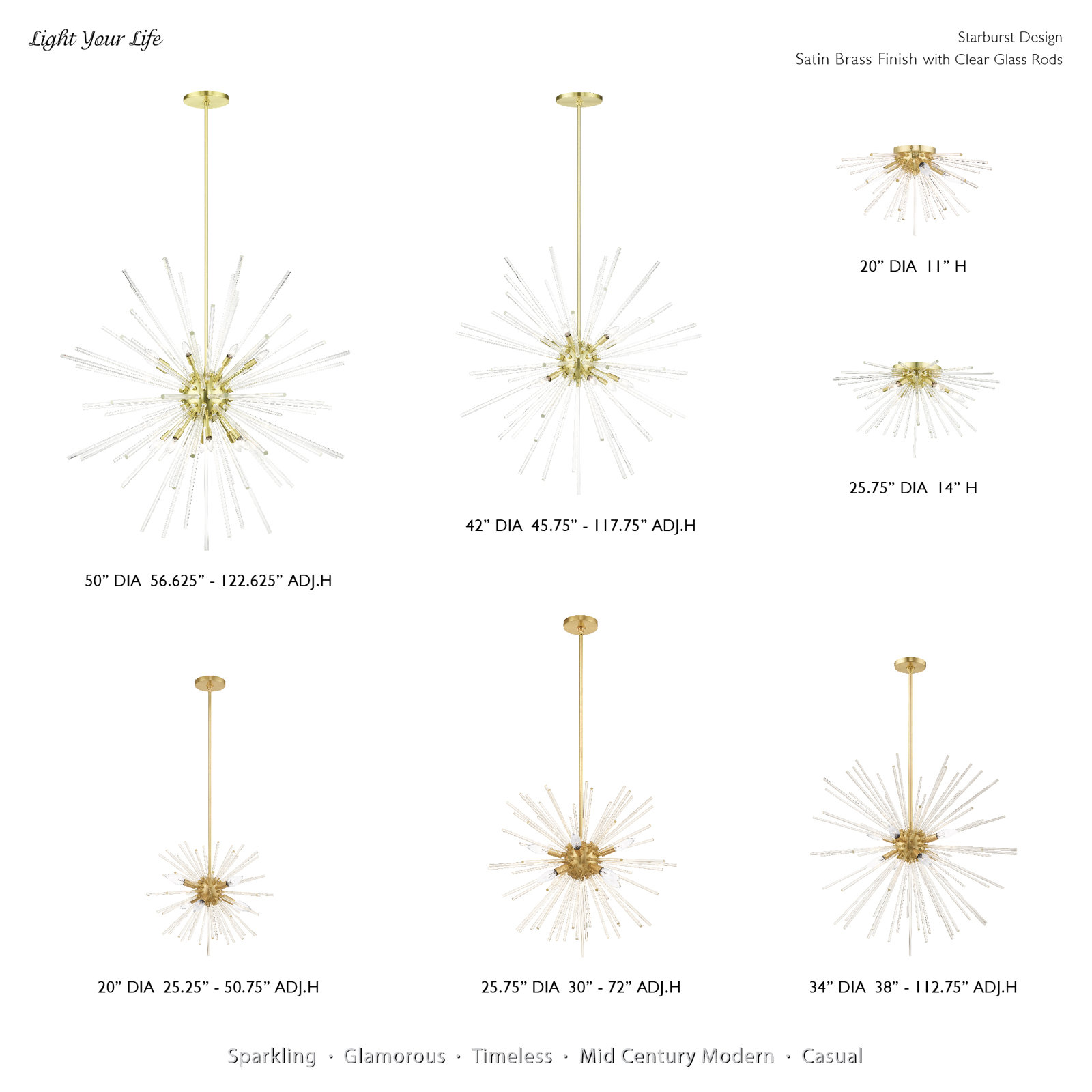Ryzen 6 - Light Dimmable Sphere Chandelier, Satin Brass, 34'' H x 34'' W x 34'' D