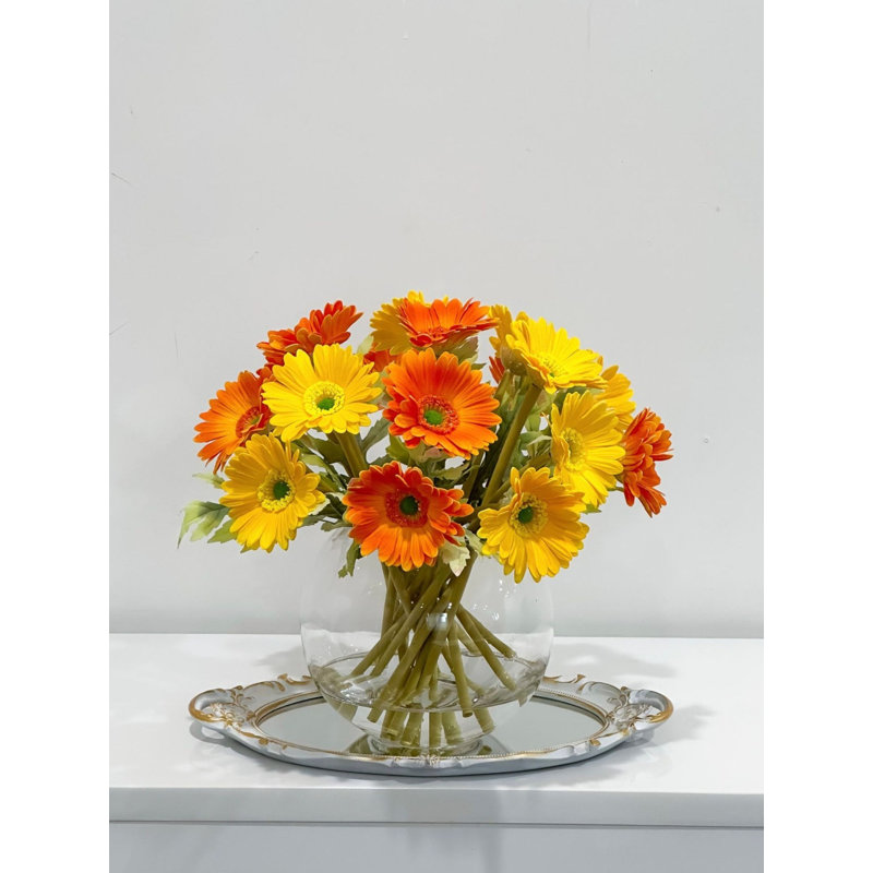 Orange-Yellow Real-Touch Gerbera Daisy Centerpiece