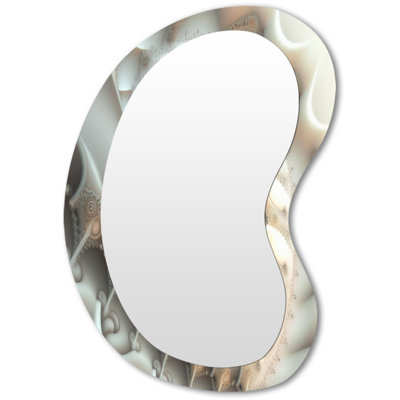 Gavriella White Fractal Spiralling III - Geometric Asymmetrical Mirror, White Freeform Unique Wall Mirror, Printed Metal Art