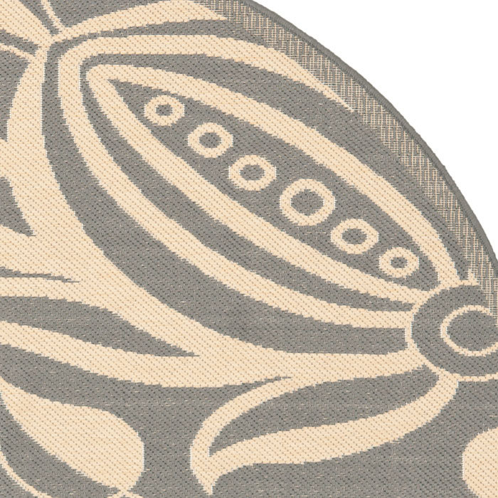 Gray and Natural Floral Motif Outdoor Area Rug 5' x 7'