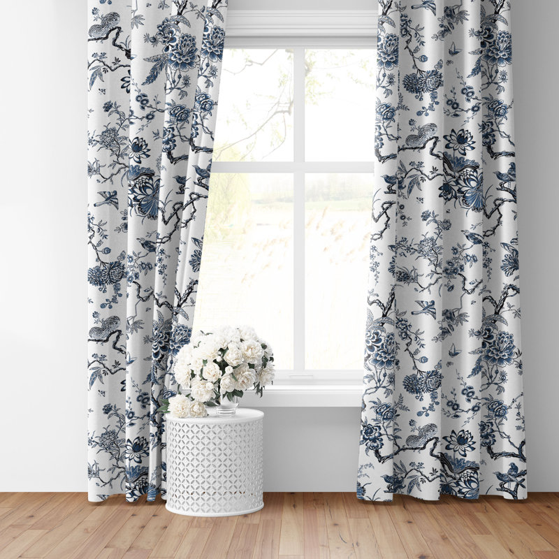 Tree Top Sky Cotton Pinch Pleat Drapery Panel Set of 2, 20" W  x 192" L