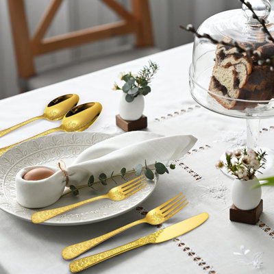 30-Piece Stainless Steel Flatware Set With Vintage Floral Embossed Design For Everyday Use And Formal Dining