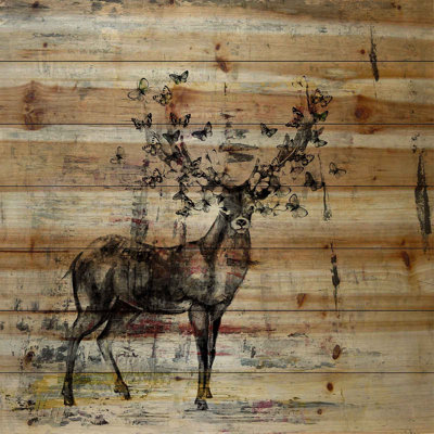 «Butterfly Antler», impression sur bois de pin naturel