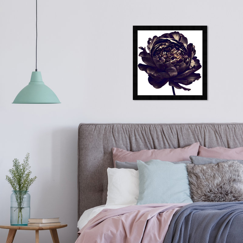 Pivoine noire - cadre photo, Cadre noir, H 18 po x l 18 po