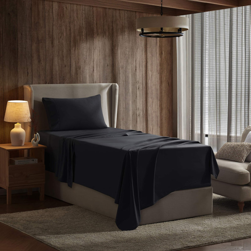 Ensemble de draps en micro-fibre, Très grand californien, Noir