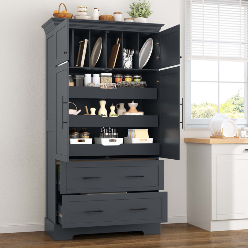 Farmhouse Freestanding 40''X18''x72.6'' Kitchen Pantry, Gray/Black