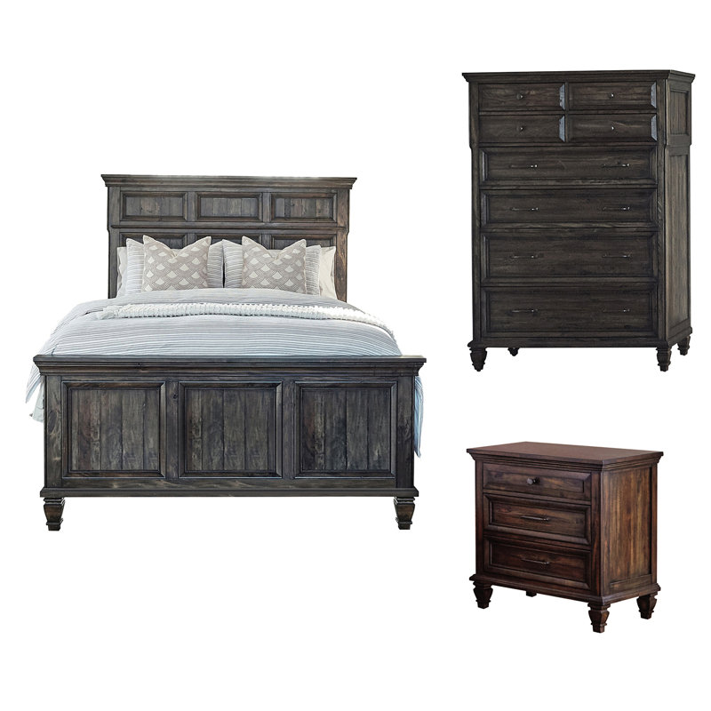 Ensemble de chambre avec grand lit brun 3 pièces Kionah, Grand