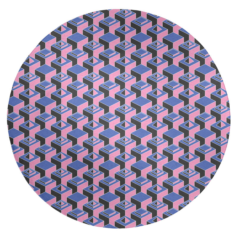 Chenille Geometric Indoor Rug, Round 5'