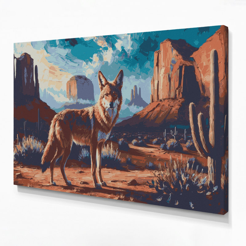 «Southwestern Animals Coyote 17», art mural sur toile noire, H 16 po x l 20 po