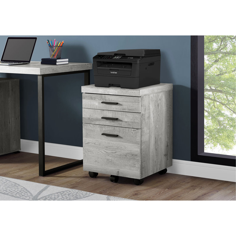 Classeur gris avec fonction mobile, compartiments de rangement et bureau à roulettes en stratifié