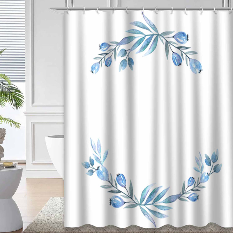 Rideau de douche aquarelle avec fleurs et baies avec 12 crochets, L 72 po x l 84 po