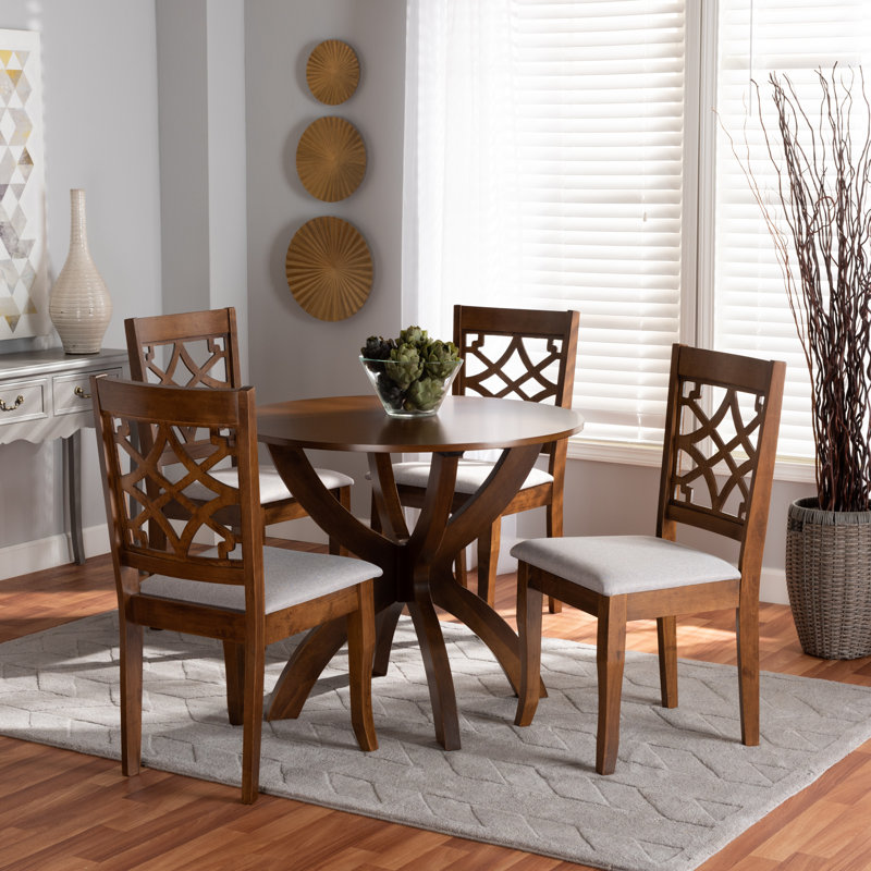 5 - Person Solid Wood Solid Wood Top Four Leg Dining Set, Walnut Brown