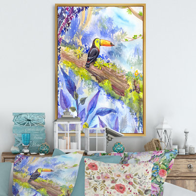 Toucan tropical dans la forêt - œuvre d'art traditionnelle sur toile