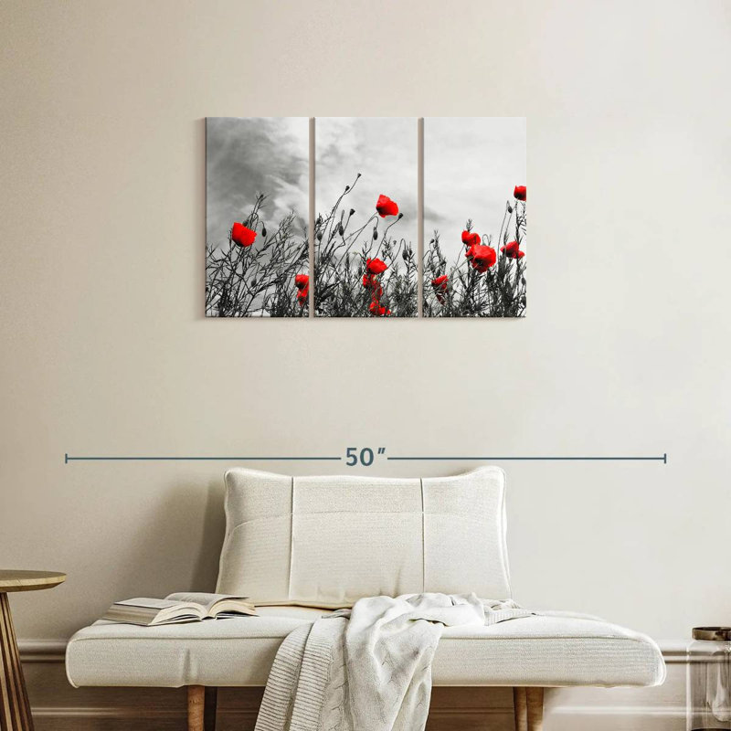 Harnek, fleurs de coquelicots rouges, H 20 po x l 33 po