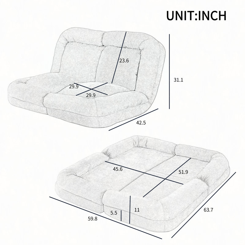 Canapé-lit convertible simple dépliable, la partie gauche du produit complet., Gris