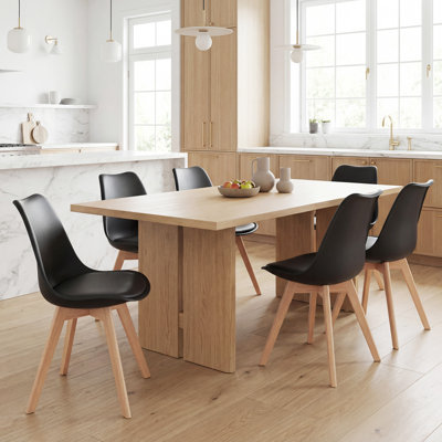Ensemble de 6 chaises de salle à manger modernes avec coussin en cuir PU, structure en bois