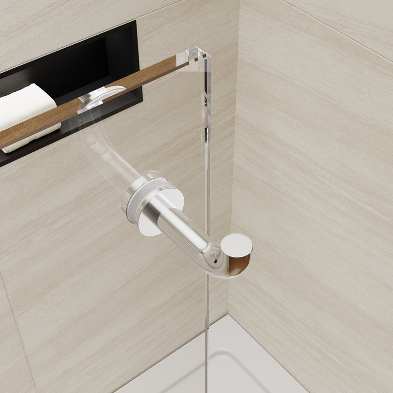 Shower Screen 32" Half Frameless Shower Wall Panel, Tempered Glass 3/8 Inch, Easy Clean Glass, Fixed Glass Shower Door With Towel Hook Chrome